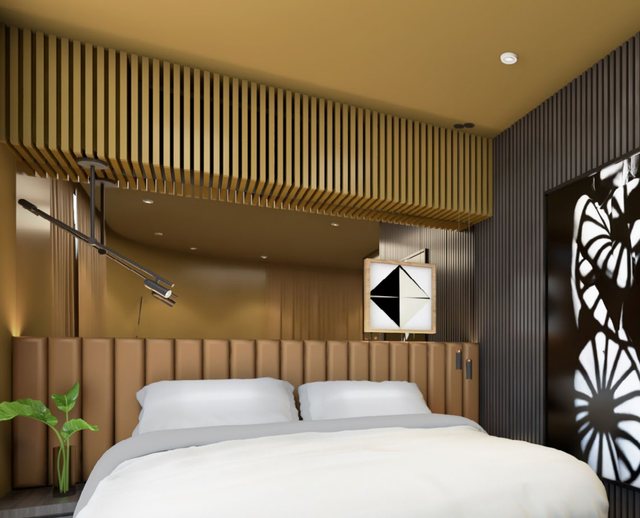 Peça Dallas em quarto com cabeceira estofada.