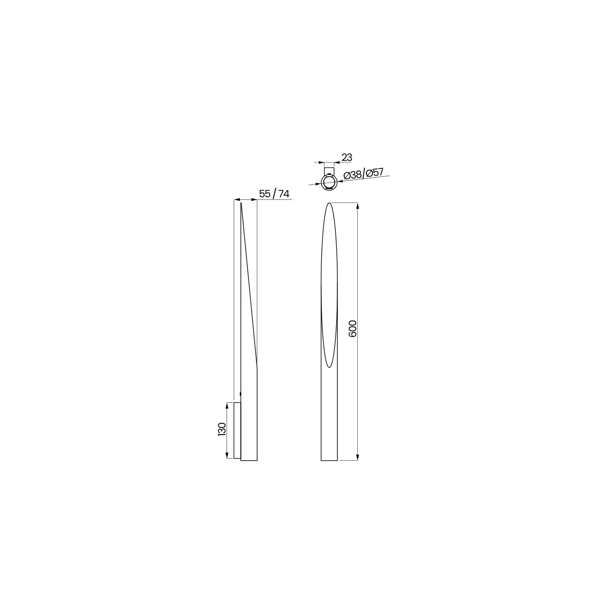 Desenho técnico cotado da arandela Aceso, da Usina Design