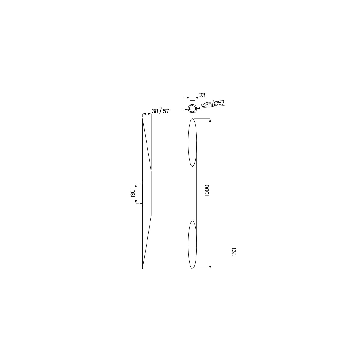 Desenho técnico cotado da arandela Aceso, da Usina Design