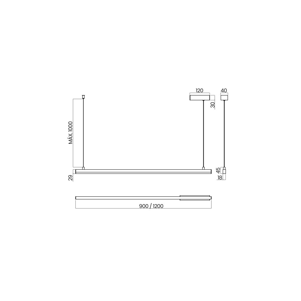 Desenho técnico cotado do pendente Fluxo, da Usina Design