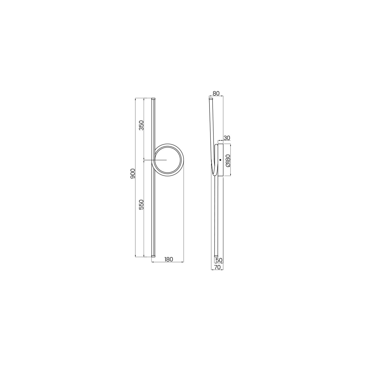 Desenho técnico cotado da arandela Hitch, da Usina Design