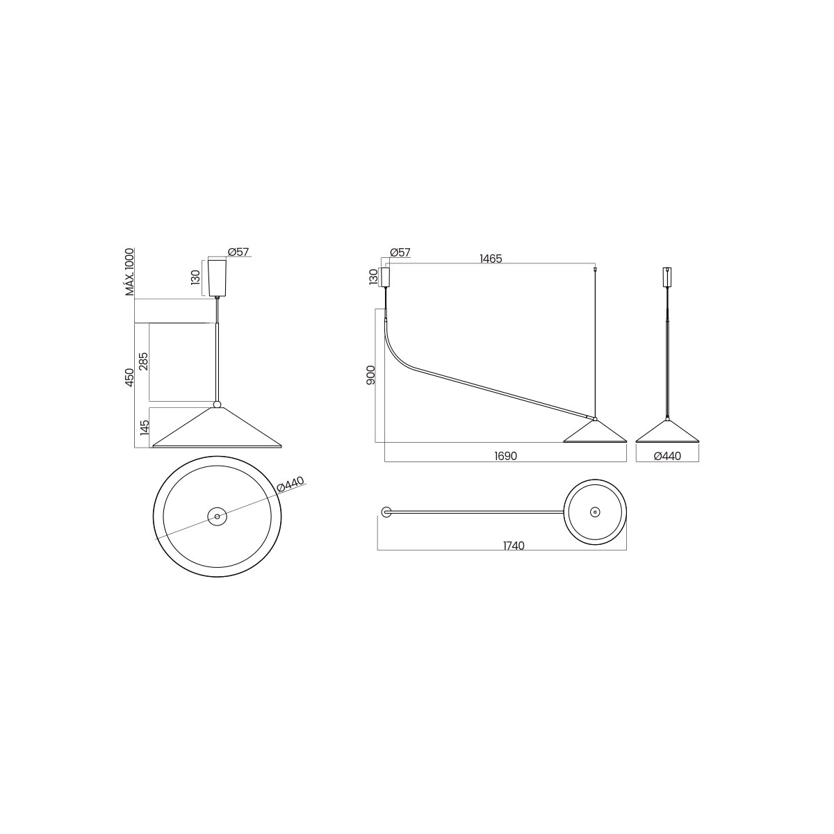 Desenho técnico cotado do pendente Koi, da Usina Design