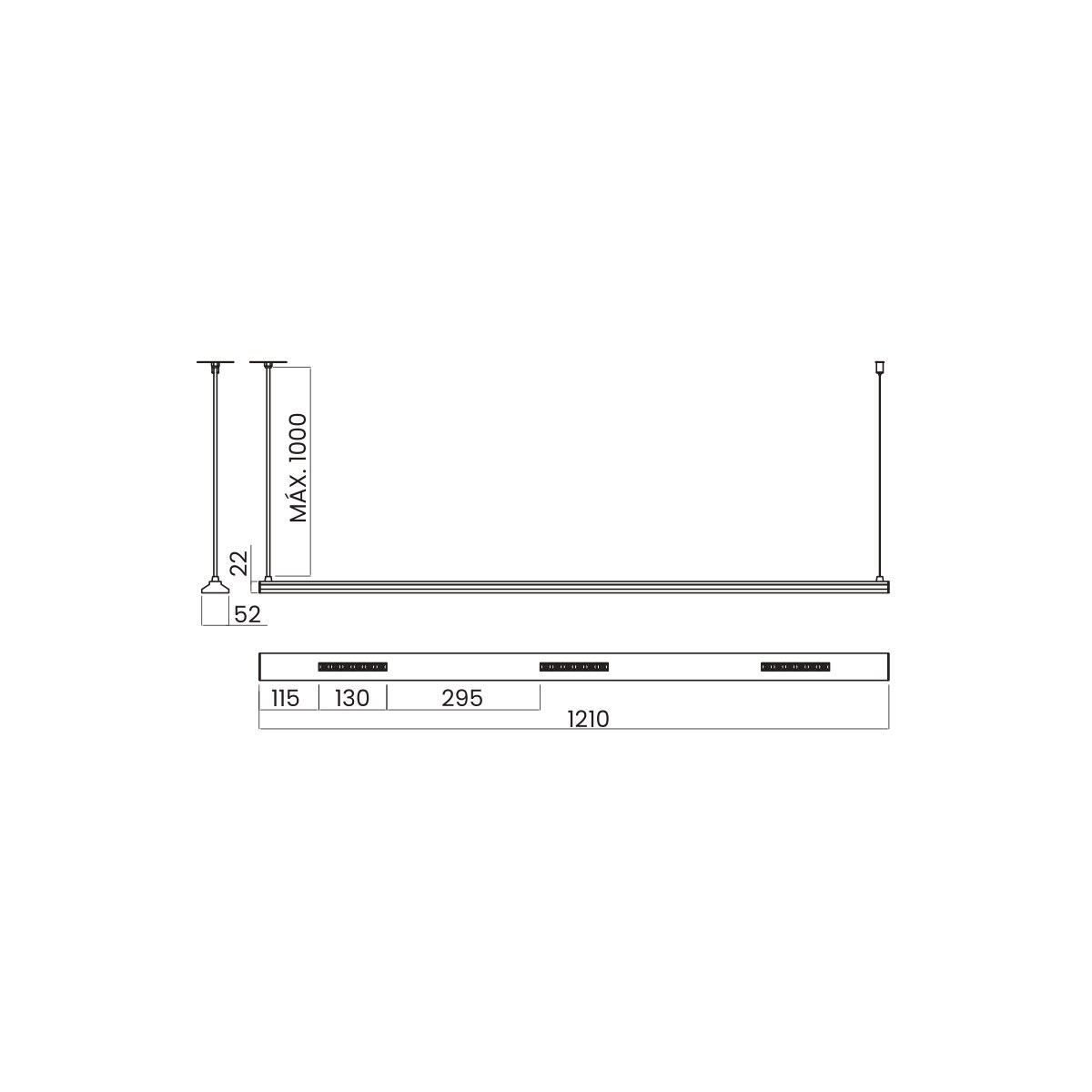 Desenho técnico cotado do pendente Vitak, da Usina Design